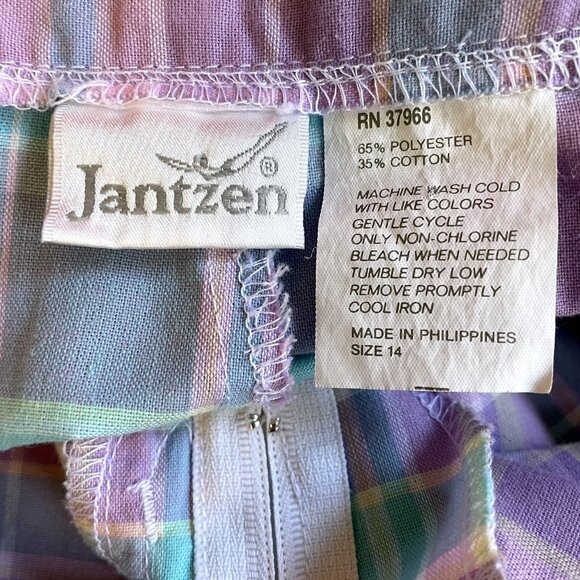 90s Vintage Jantzen Purple Blue Cream Pastel Plaid Shorts with Pockets Size 14 - Picture 4 of 4